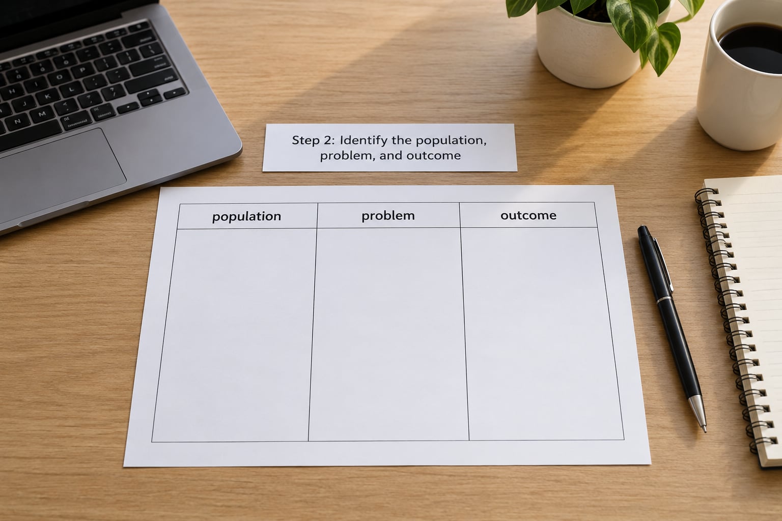 Step 2: Identify the population, problem, and outcome